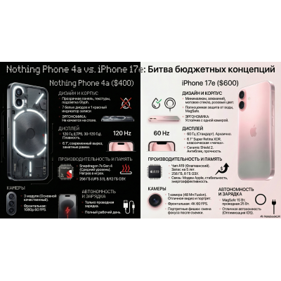 Битва бюджетников. Никаких компромиссов: Nothing Phone 4a против iPhone 17e